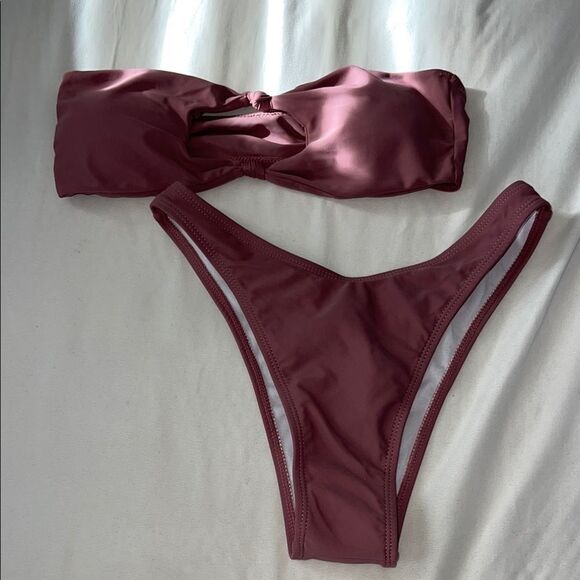 SHEIN Pink Bikini with Bandeau Top and High-Cut Bottoms - Picture 1 of 6